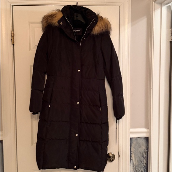 NEW KARL LAGERFELD PARIS WOMEN'S BLACK LONG DOWN JACKET PUFFER COAT HOODED Sz S - Picture 4 of 11